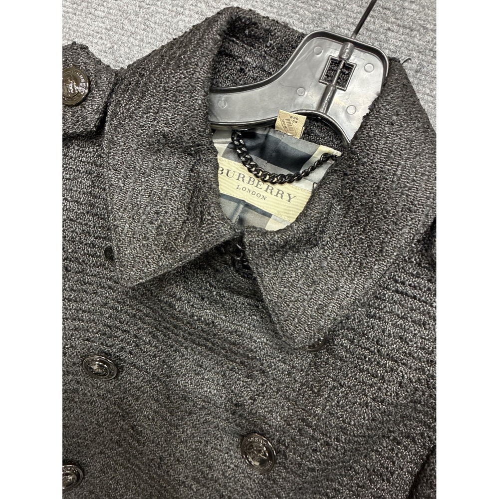 Burberry London Black Tweed Cropped Military Jacket Size 6 Small